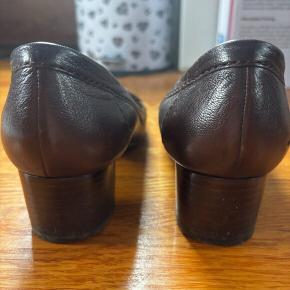 Vintage Nine West 1.5" Block Heel Dark Brown Leather Penny Loafers Size 8M - Picture 4 of 8